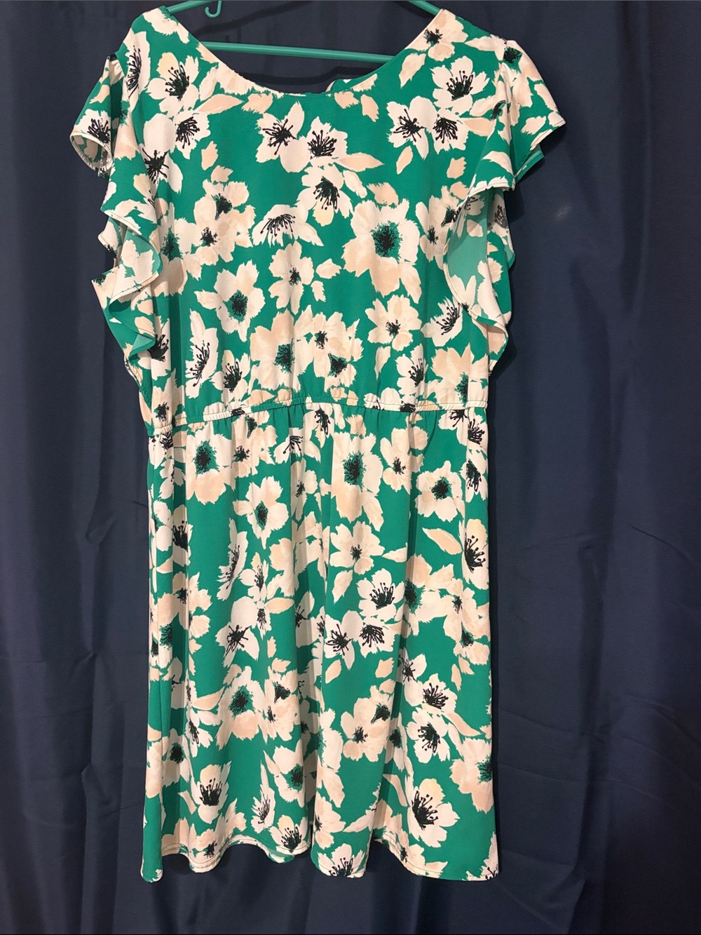 Merona Green Floral Midi Dress with White Blooms